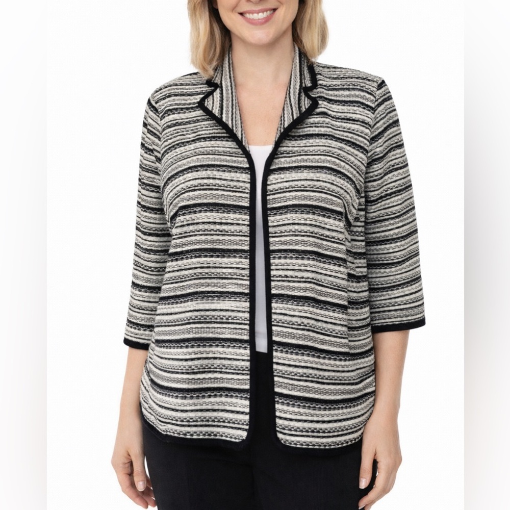 Ming Wang Jacket Cardigan Black White Silver Career Church New